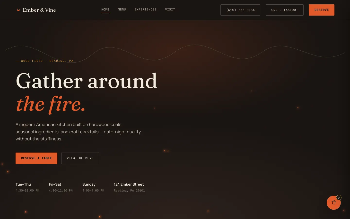 The Ember & Vine home page on a desktop screen